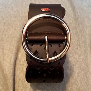 Elegant Brown Leather Belt with Silver Buckle